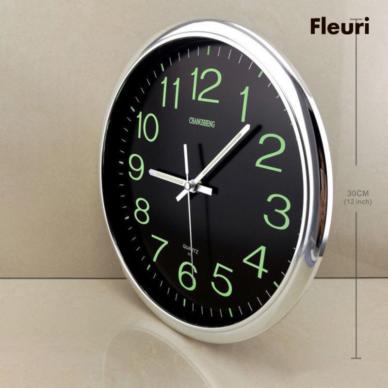 [Fleurir] Đồng Hồ Treo Tường '' Dạ Quang Phát Sáng Trong Bóng Tối Không Ồn