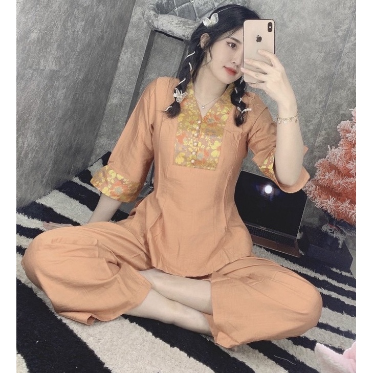 Đồ Lam Đi Chùa # 6 Nút Phối Vải Cao Cấp