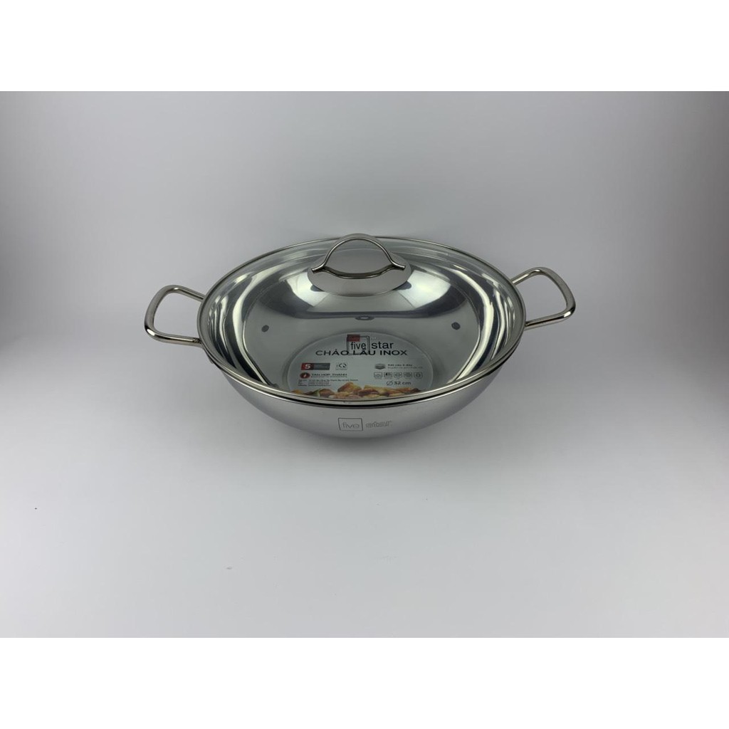 Chảo lẩu xào sâu lòng Fivestar Standard inox 430 bếp từ 3 đáy 32cm.Tặng 1 vá canh inox