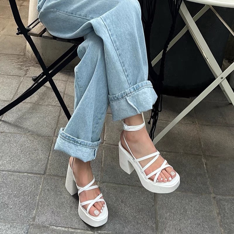 ❃❁Giày Sandal Cao Gót Đế Dày Hở Ngón Quai Chéo Chống Thấm Nước Phong Cách Hàn Quốc Hàng Mới Mùa Hè 2022 Dành Cho Bạn Nữ