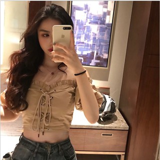 [Mã Fashion10 Giảm 10K đơn 50K] Áo Cro-top nữ đan dây cá tính