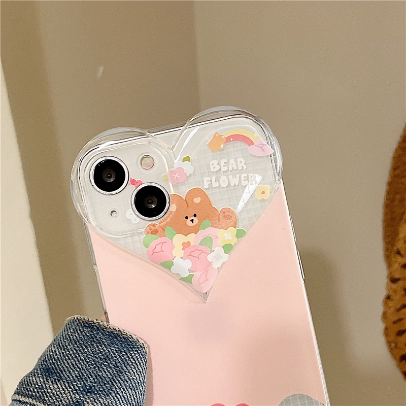 Ốp lưng iphone Ốp Điện Thoại Tpu Hình Gấu Trái Tim Lớn Có Dây Đeo Cho iPhone 13 11 14proPro 7 8 Xr XsmaxPlus Pro Max Max Dinuo case