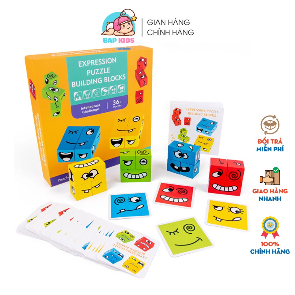 Bộ đồ chơi xếp hình biểu cảm mặt bằng gỗ BAPKIDS cho bé 3 tuổi - board game tương tác thông minh cho trẻ em