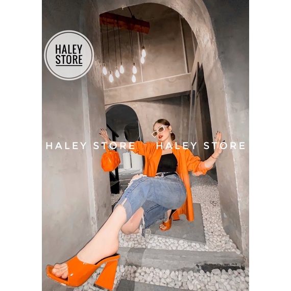 Giày guốc cao gót tam giác HALEY STORE quai ngang khuyết mũi vuông thời trang mới nhiều màu rẻ bền đẹp đi chơi du lịch