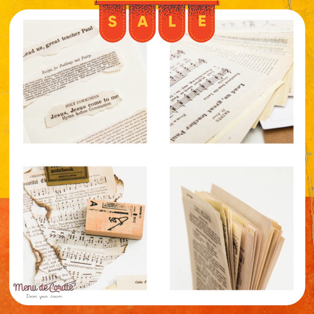 Set 57 giấy báo cũ kraft phong cách retro TẶNG SET STICKER CHỮ SỐ trang trí thiệp/scrapbook/nhật ký thủ công độc đáo