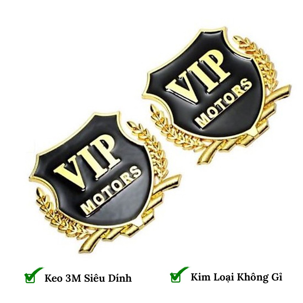 Bộ 2 Logo VIP Motors Kim Loại Dán Ô Tô - Có Keo Dán 3M Đi Kèm