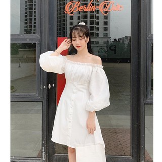 {EVACICI}  VÁY TRẮNG TRỄ VAI RÚM NGỰC CÔNG CHÚA TAY BỒNG