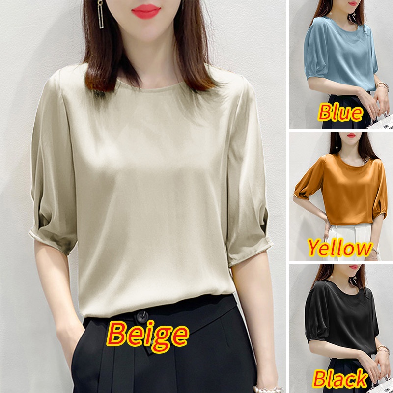 Zanzea Áo Sơ Mi Tay Lửng Cổ Tròn Màu Trơn Thời Trang Dành Cho Nữ