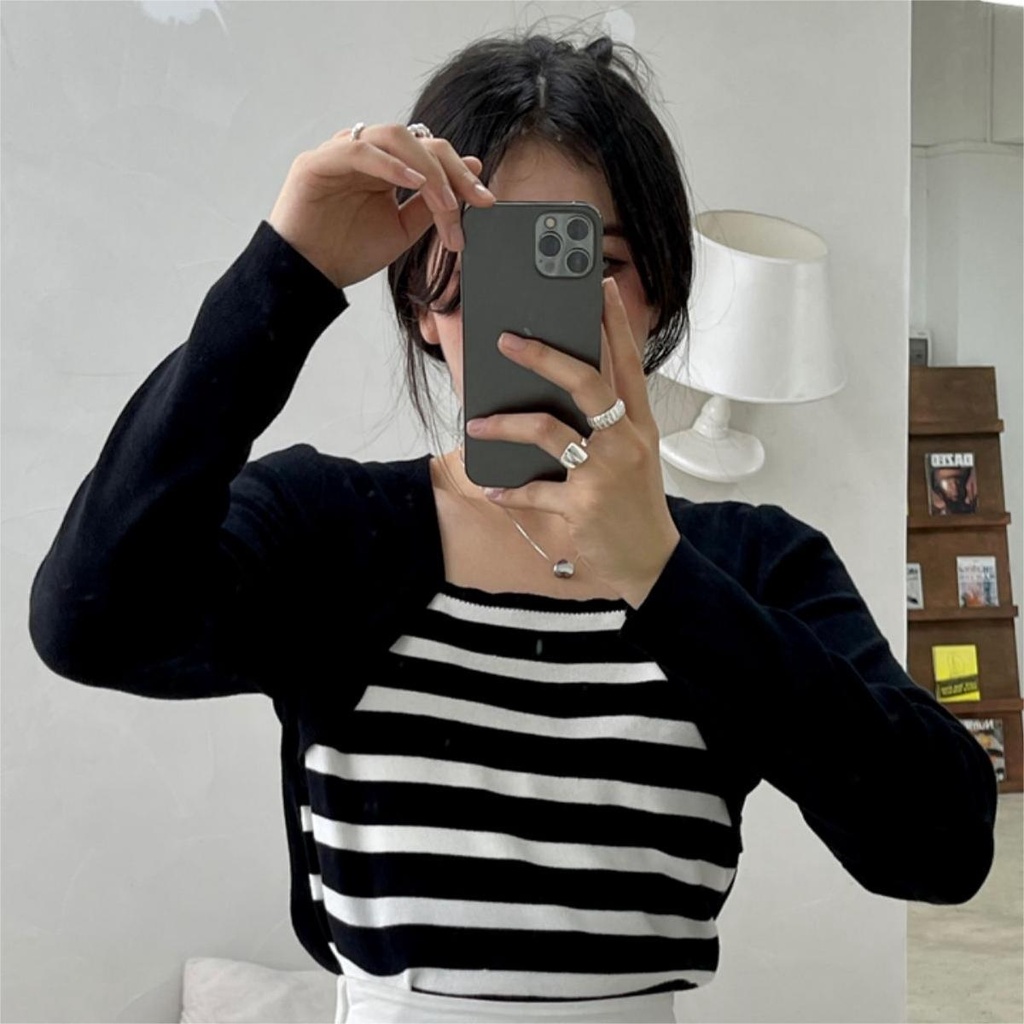 Áo len ZHELIHANGFEI tay dài họa tiết sọc sang trọng thời trang