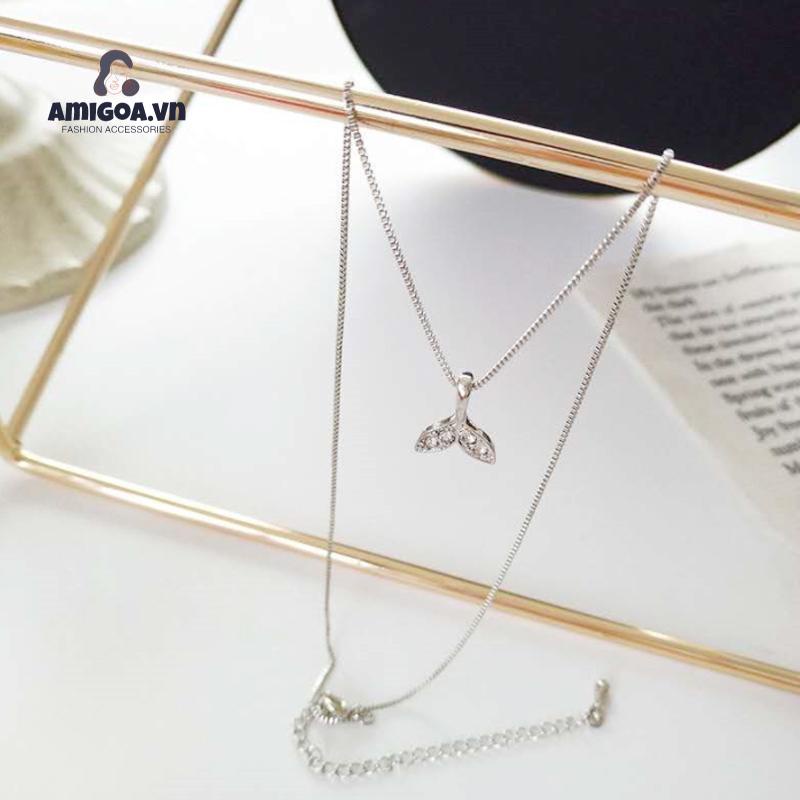Vòng cổ Mặt Hình Đuôi Cá Đính Đá Zircon Đơn Giản Sáng Tạo Cho Nữ