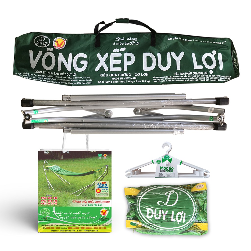 Bộ võng xếp khung thép Duy Lợi cỡ đại (Qùa tặng 20 móc áo)