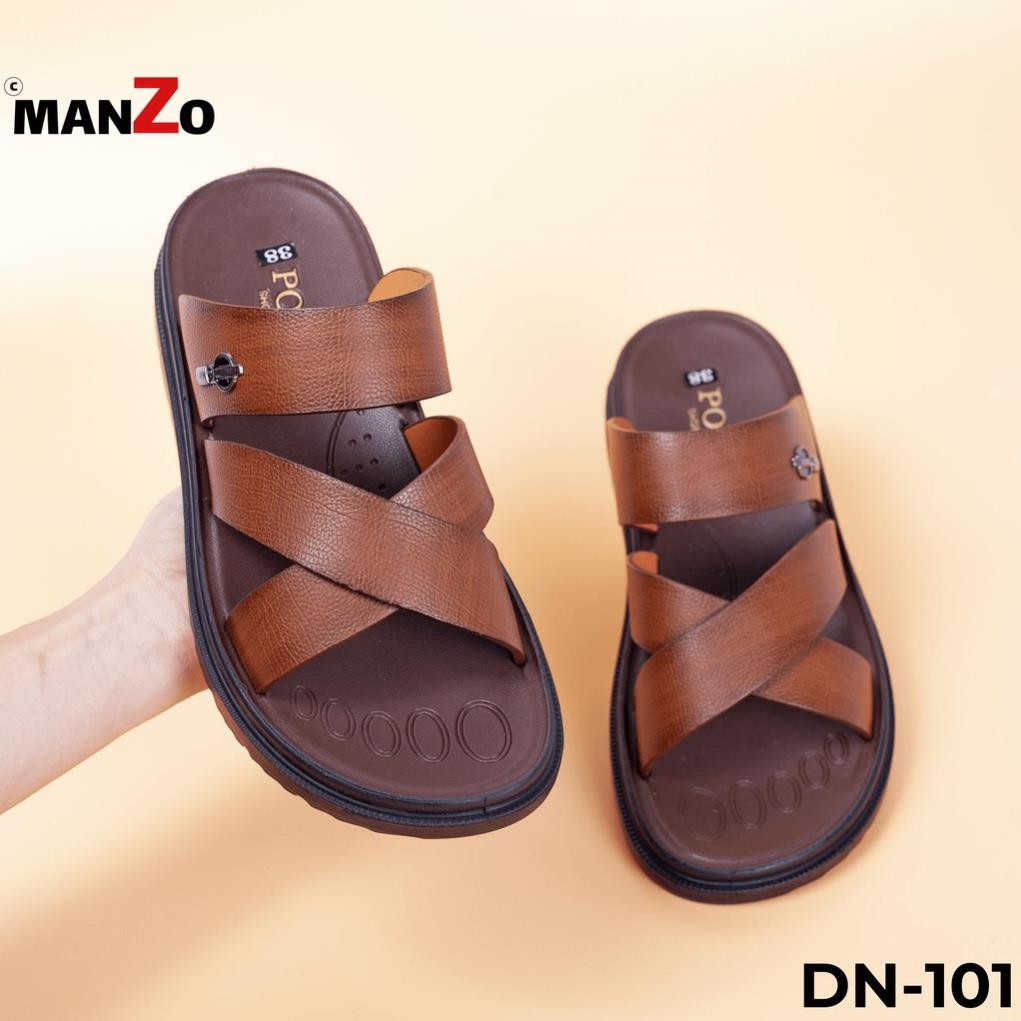Dép nam Xăng-đan đế cao 4cm quai chéo da bò cao cấp Manzo DN-101 -az1
