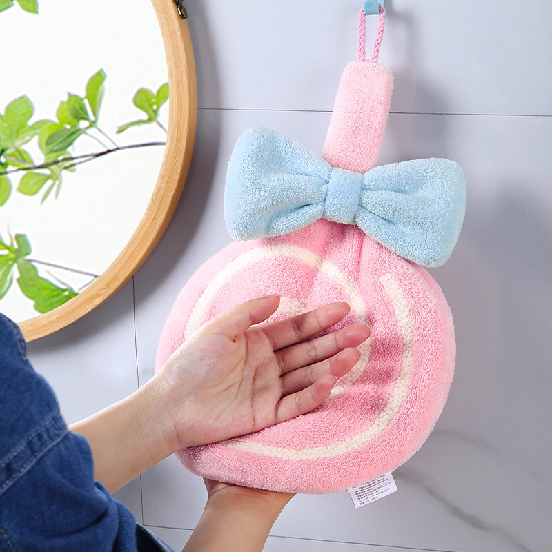 PVN47339 Khăn Lau Tay Vải Lông Cừu San Hô Mềm Mại Thấm Hút Tốt In Hình Kẹo Mút Xinh Xắn ( Khăn tay kẹo mút)