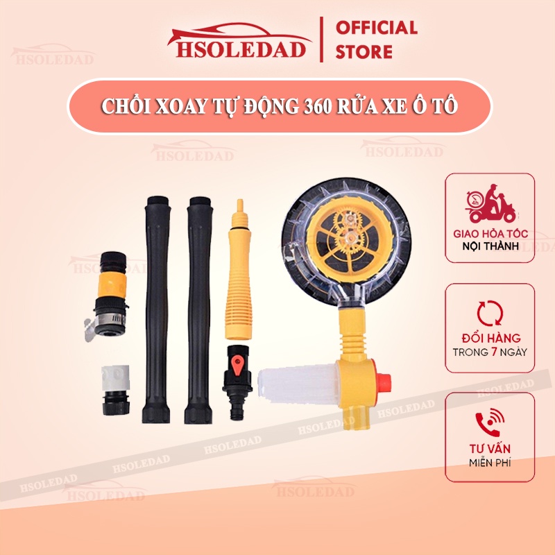 CHỔI XOAY TỰ ĐỘNG 360 RỬA XE Ô TÔ | Cây Rửa Xe Hơi Kết Hợp Bàn Chải Tự Động, Xoay Tròn 360, Tự Tạo Bọt.