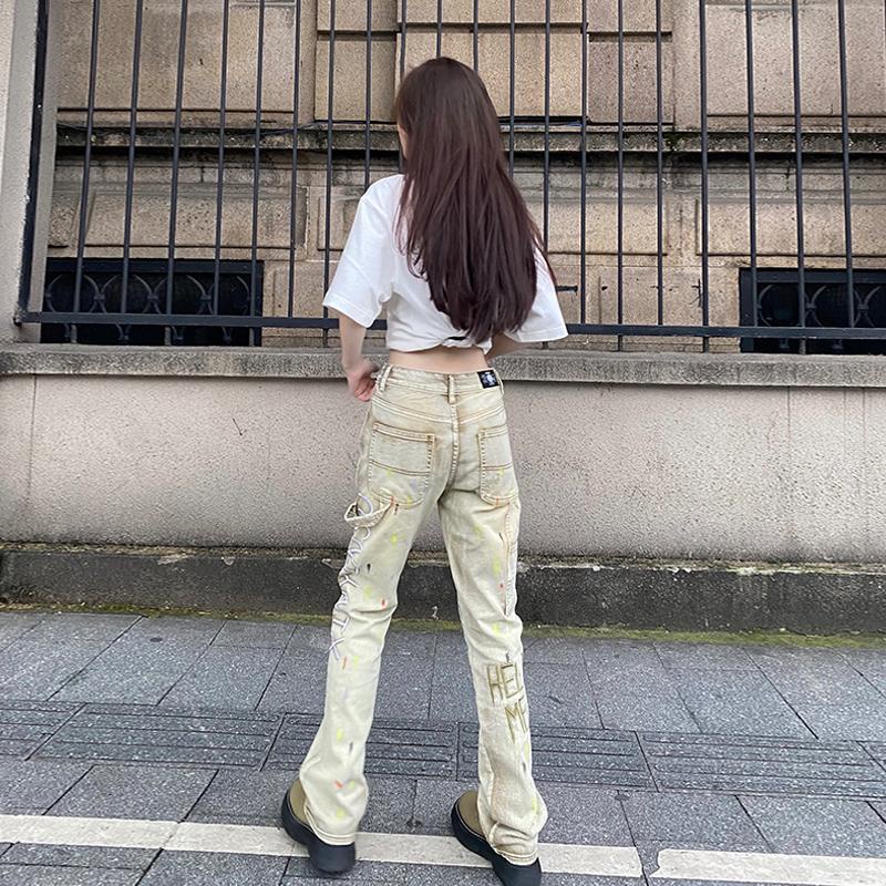 Quần Jeans Dài Lưng Cao Ống Rộng Thêu Họa Tiết Phong Cách Hip Hop Thời Trang Mùa Thu Mới Cho Nữ