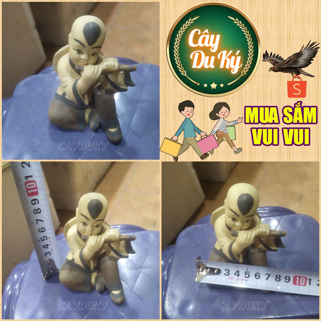 Tượng chú bé thổi sáo mini gốm sứ Bát Tràng - 7x6x9 cm làm mô hình trang trí tiểu cảnh, trang trí bể cá
