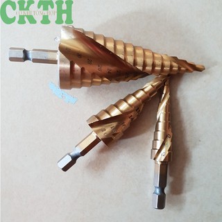 Mũi khoan bước tháp. Bộ 3 mũi khoan tháp titanium xoắn 4-32mm khoan sắt,nhôm...chuôi lục giác cho khoan máy bắn vít