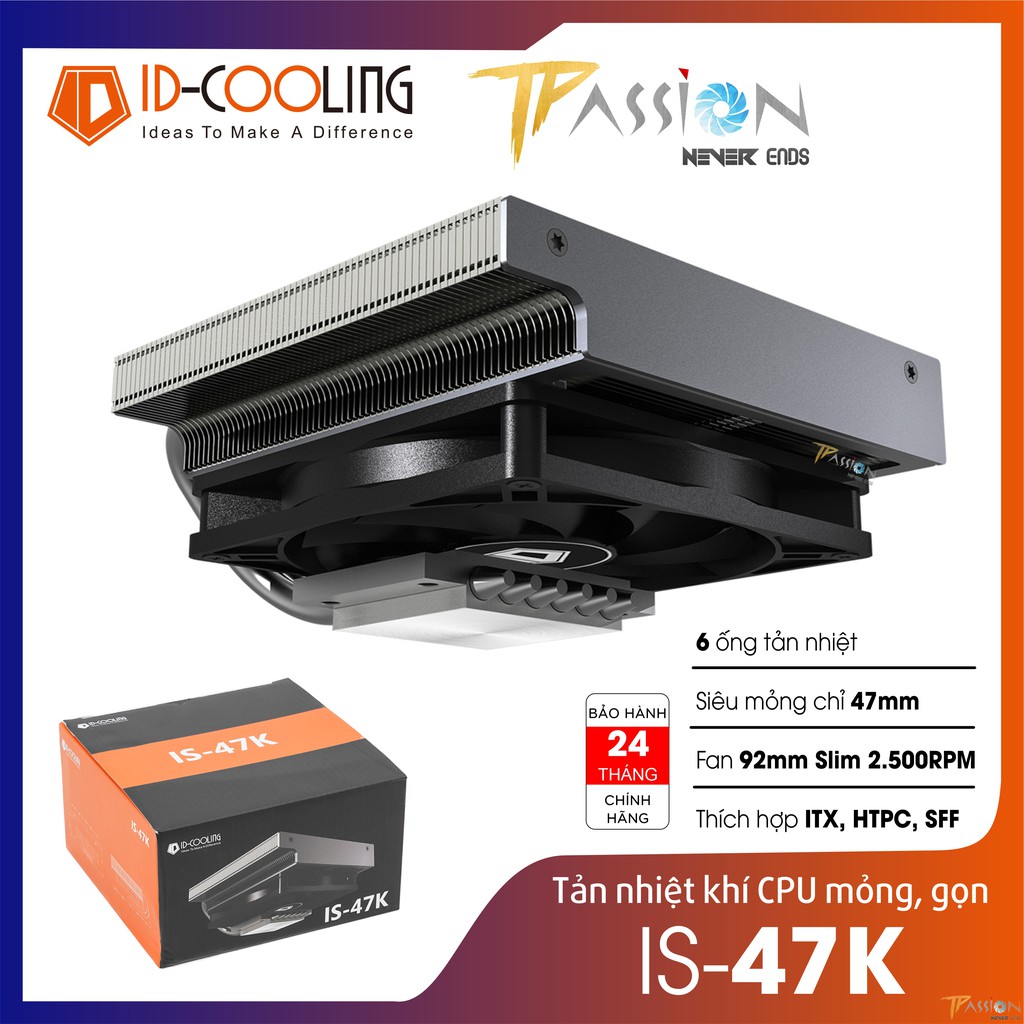 Tản nhiệt khí CPU ID-Cooling IS-47K - Chính hãng BH 24 tháng, super slim low-profile, thích hợp HTPC, ITX và SFF