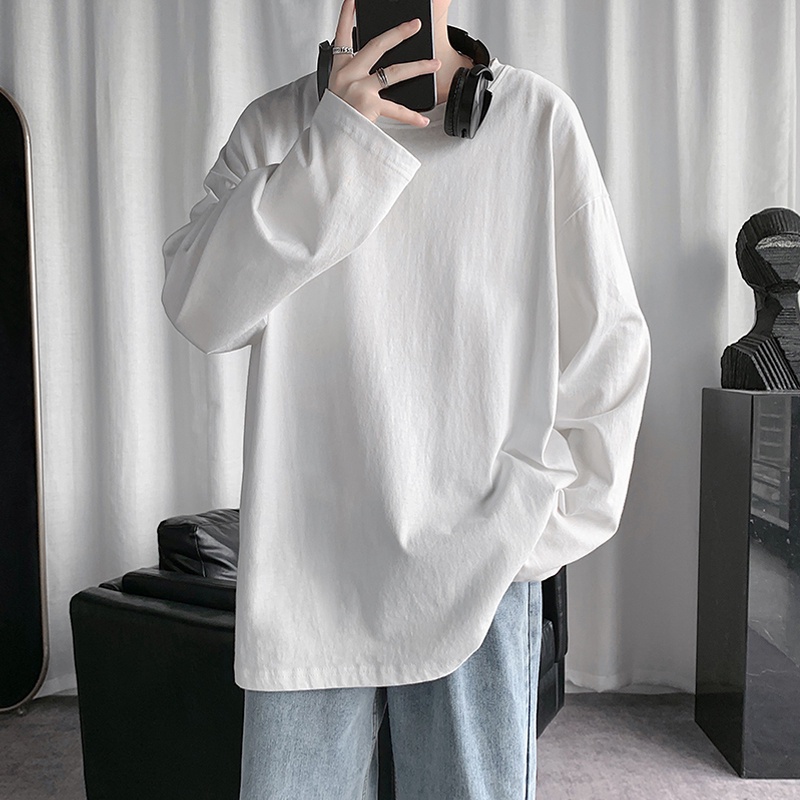 Áo thun cotton tay dài màu sắc đơn giản thời trang xuân thu dành cho nam
