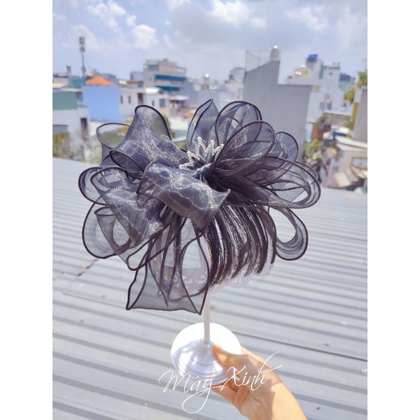 Cài tóc vương miệng voan bèo xinh bản đen phồng cho bé