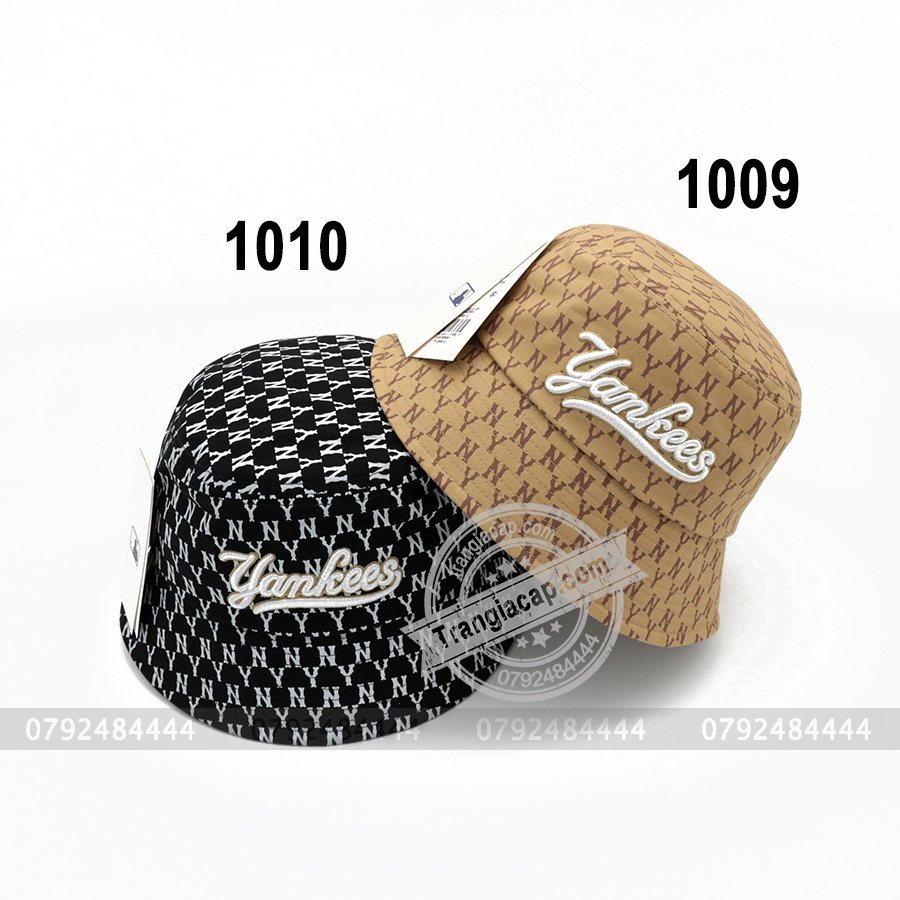 Nón bucket MLB Monogram NY nâu đen