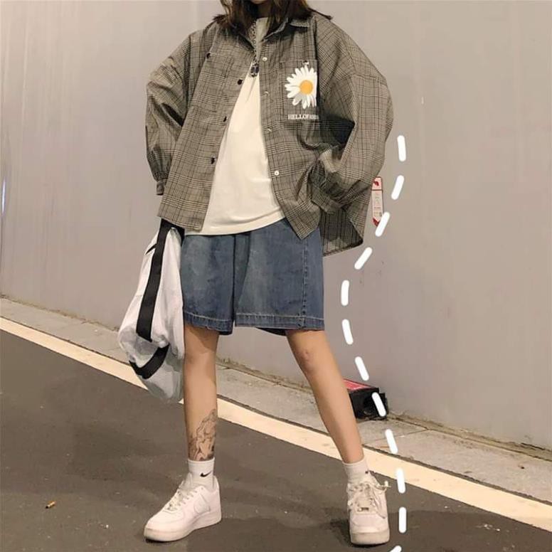 SƠ MI KẺ HOA CÚC HELLO FORM UNISEX - SOMI CARO IN HÌNH BÔNG HOA HOT - Sp sẵn