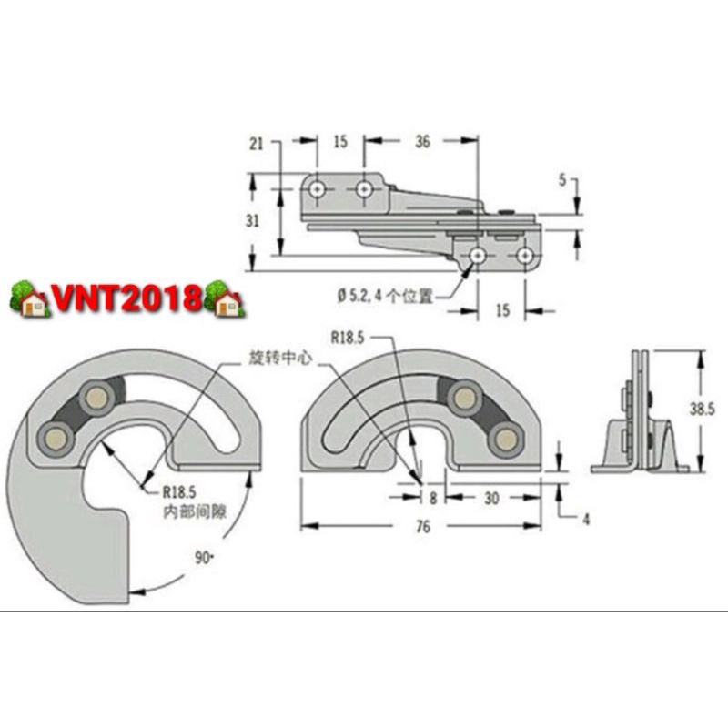 Bản lề trượt tròn 90° chuyên dụng
