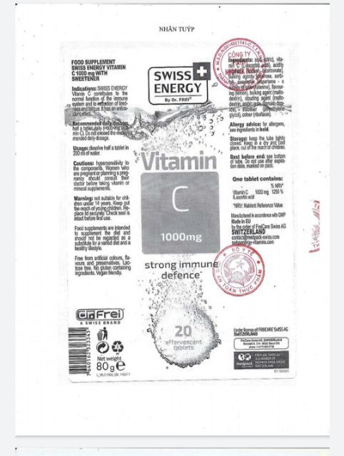 Viên Sủi Bổ Sung Vitamin C, Canxi và Khoáng Chất Tăng Đề Kháng, Chắc Khỏe Xương Swiss Energy (Tuýp 20 viên) Thụy Sĩ | Thế Giới Skin Care