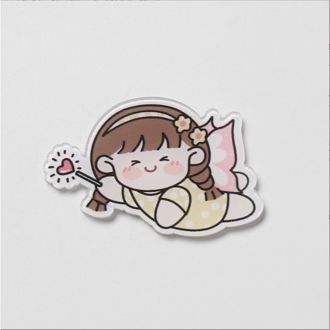 Sticker, ghim cài trang trí đồ dùng cá nhân chủ đầu nhóc thiên sứ và gấu thỏ dễ thương STHIENSU