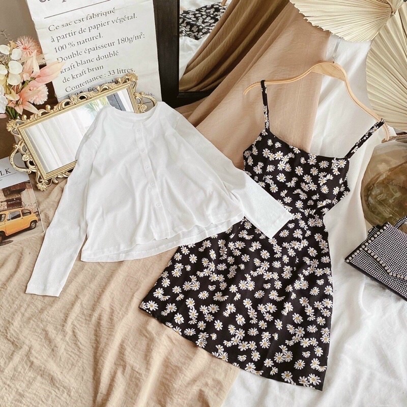 SET ĐẦM 2D HOA CÚC+ KHOÁC CARDIGAN | BigBuy360 - bigbuy360.vn