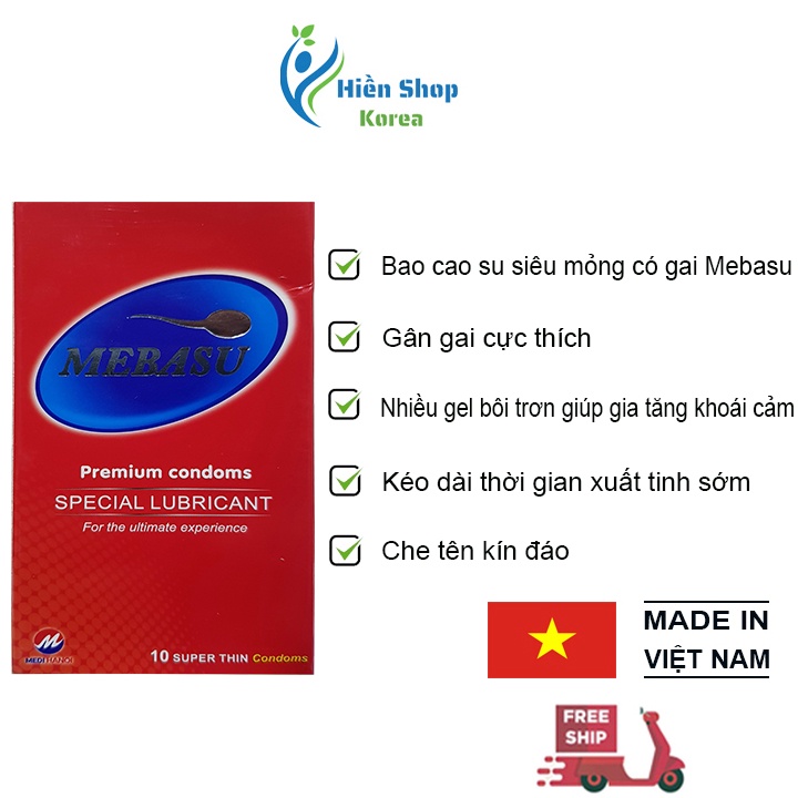 Bao cao su gai siêu mỏng  Mebasu nhiều gel bôi trơn kéo dài thời gian chống xuất tinh sớm