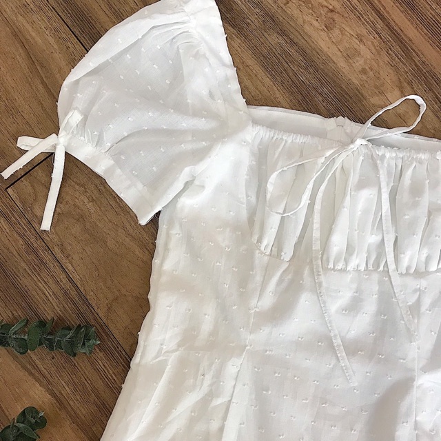 Đầm Trắng Owen Dress váy xinh chất vải kate kèm lớp lót dày dặn tay bèo có dây thắt cột nơ kèm ảnh trải sàn | BigBuy360 - bigbuy360.vn