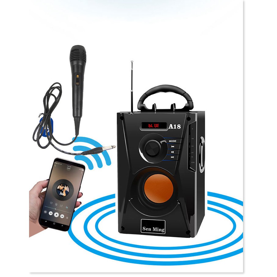 Loa Nghe Nhạc Bluetooth A18 ✔️Tặng Micro✔️ Âm Thanh Siêu To, Bass Siêu Trầm, Có Remote. Bảo hành 12T