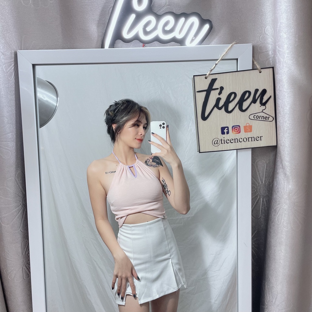 Áo thun yếm giọt nước hở lưng màu pastel tieencorner
