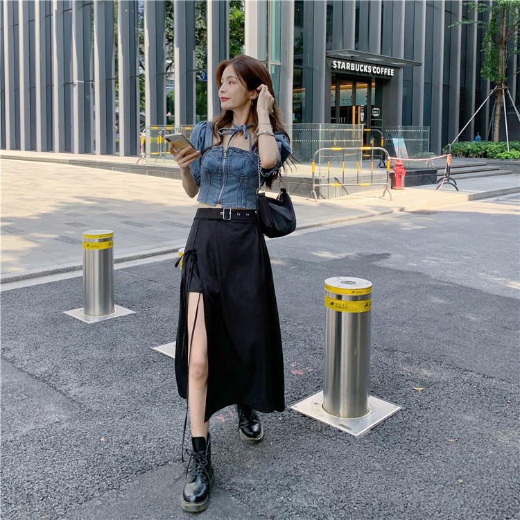 Áo Kiểu Thắt Dây/ Chân Váy Nữ Lưng Cao Xẻ Tà Thời Trang | BigBuy360 - bigbuy360.vn