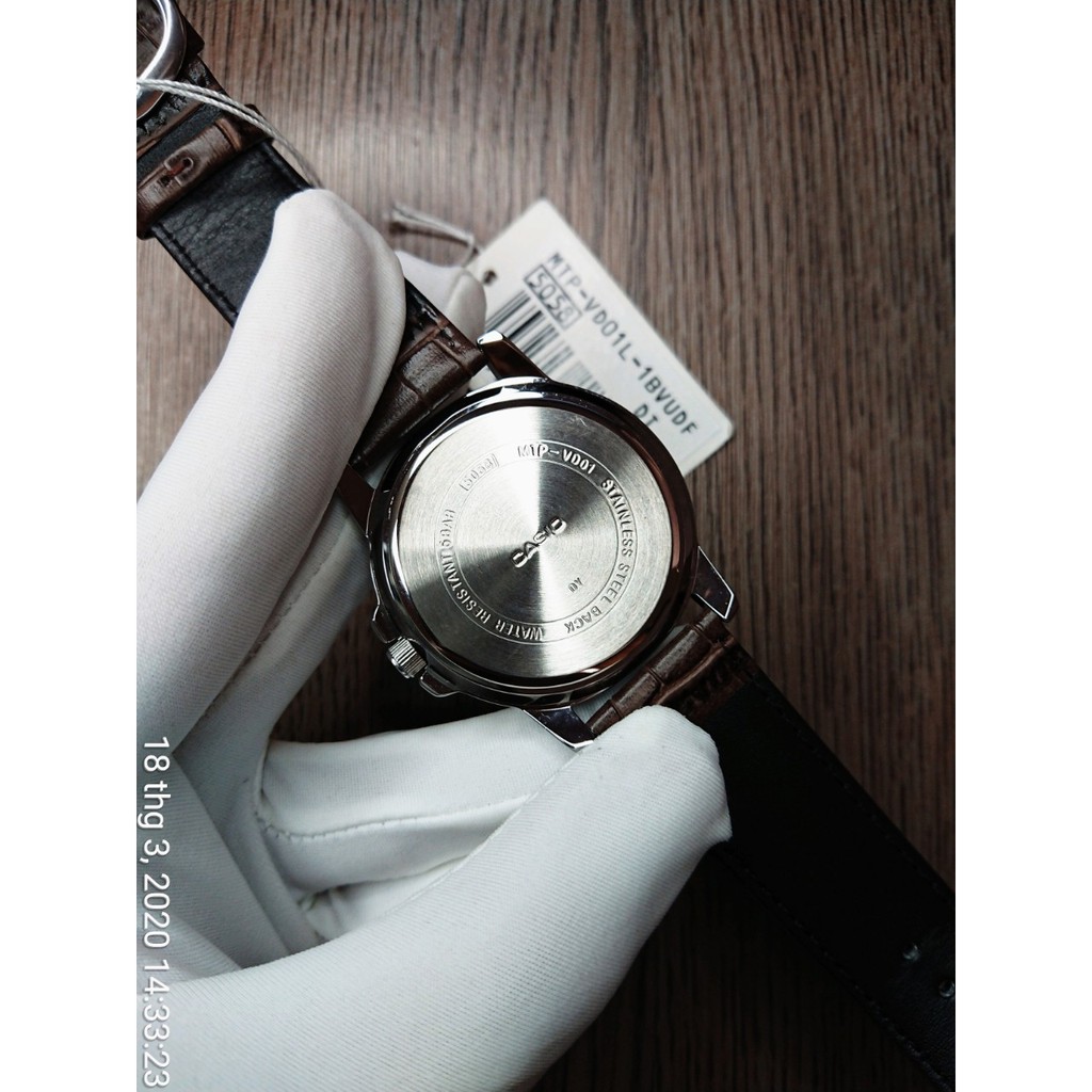 Đồng hồ Nam Casio MTP-VD01L-1BVUDF Mặt đen, dây da, kính khoáng - Máy pin