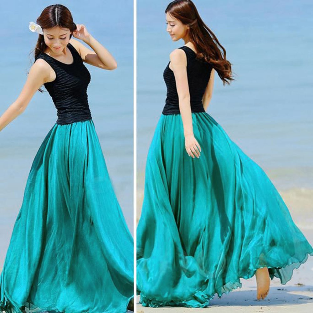 Đầm Maxi Chất Chiffon Lưng Thun Co Giãn Thiết Kế Thanh Lịch