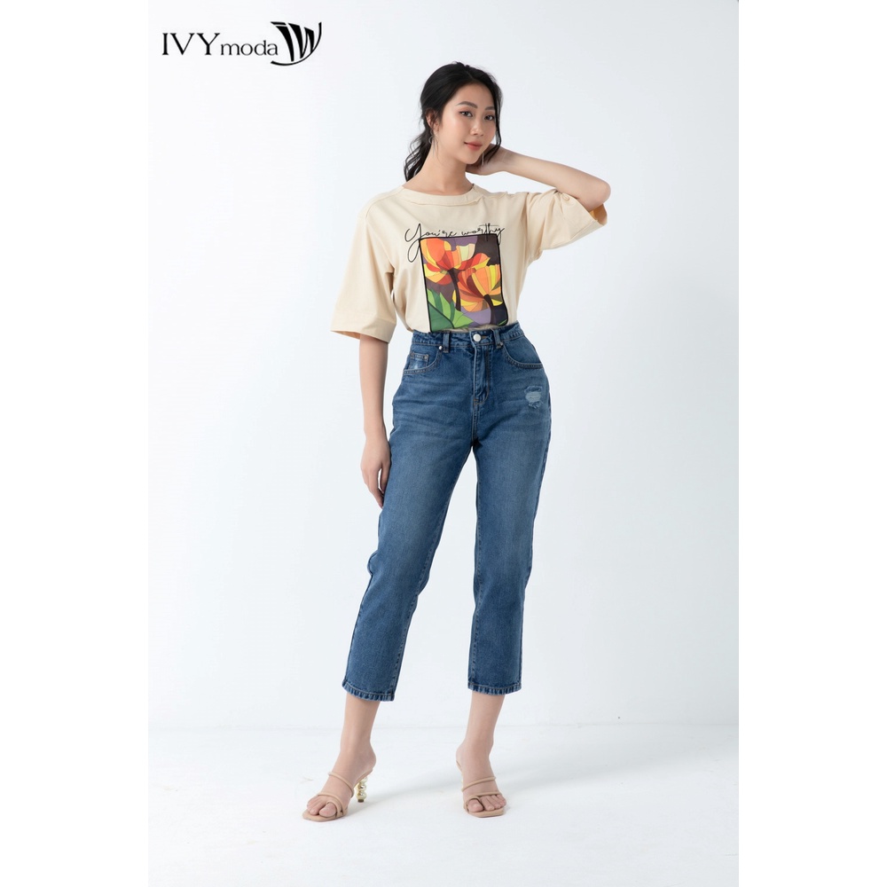 Quần jeans nữ xanh lơ IVY moda MS 25B8053