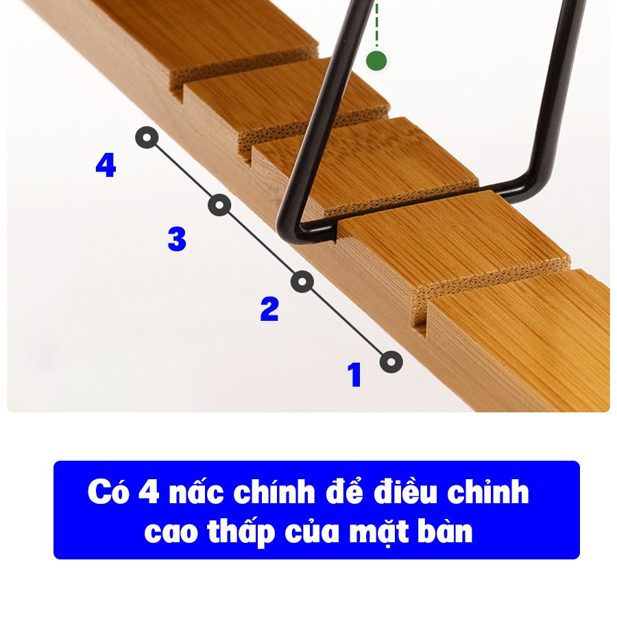 Bàn làm việc gỗ tre gấp thông minh, đa năng Vango V1, Bàn học gỗ tre tự nhiên cao cấp có kệ để Laptop & Sách