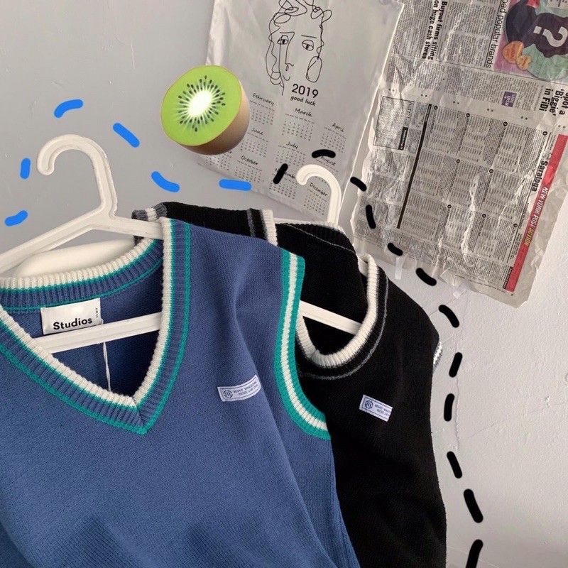 Áo Gile phối viền xanh 4 mùa unisex