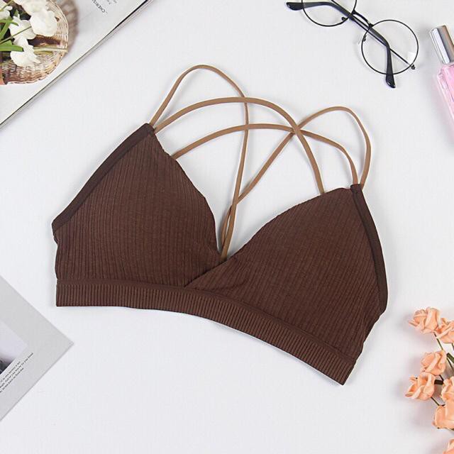 Áo Bra Nữ  FREESHIP Áo Bra Nữ Đệm Dày Cotton Nâng Ngực Nhẹ Hở Lưng Dây Đan Chéo Không Gọng Phối Màu Gợi Cảm BR20