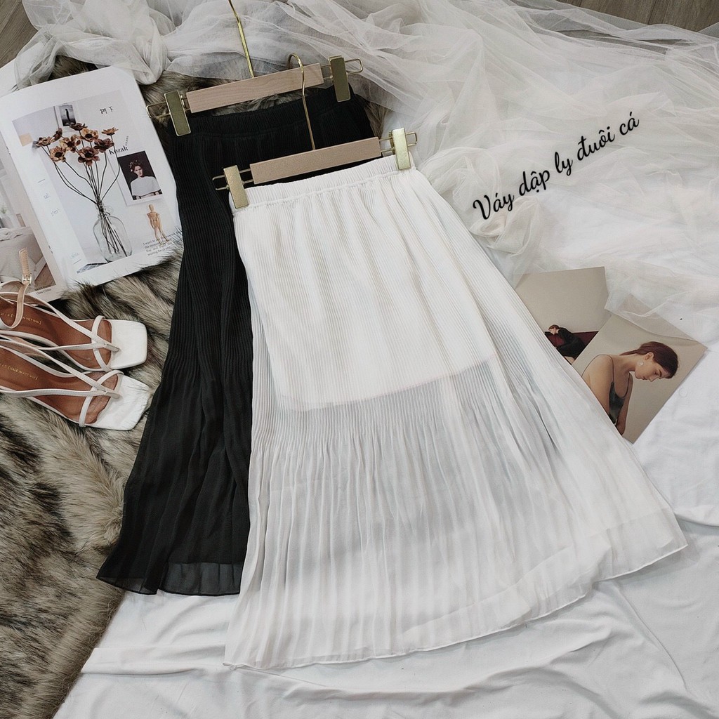 [Mã FASHIONT4WA2 giảm 10K đơn 50K] Chân váy midi dập ly dáng dài 2 lớp - vải voan | BigBuy360 - bigbuy360.vn