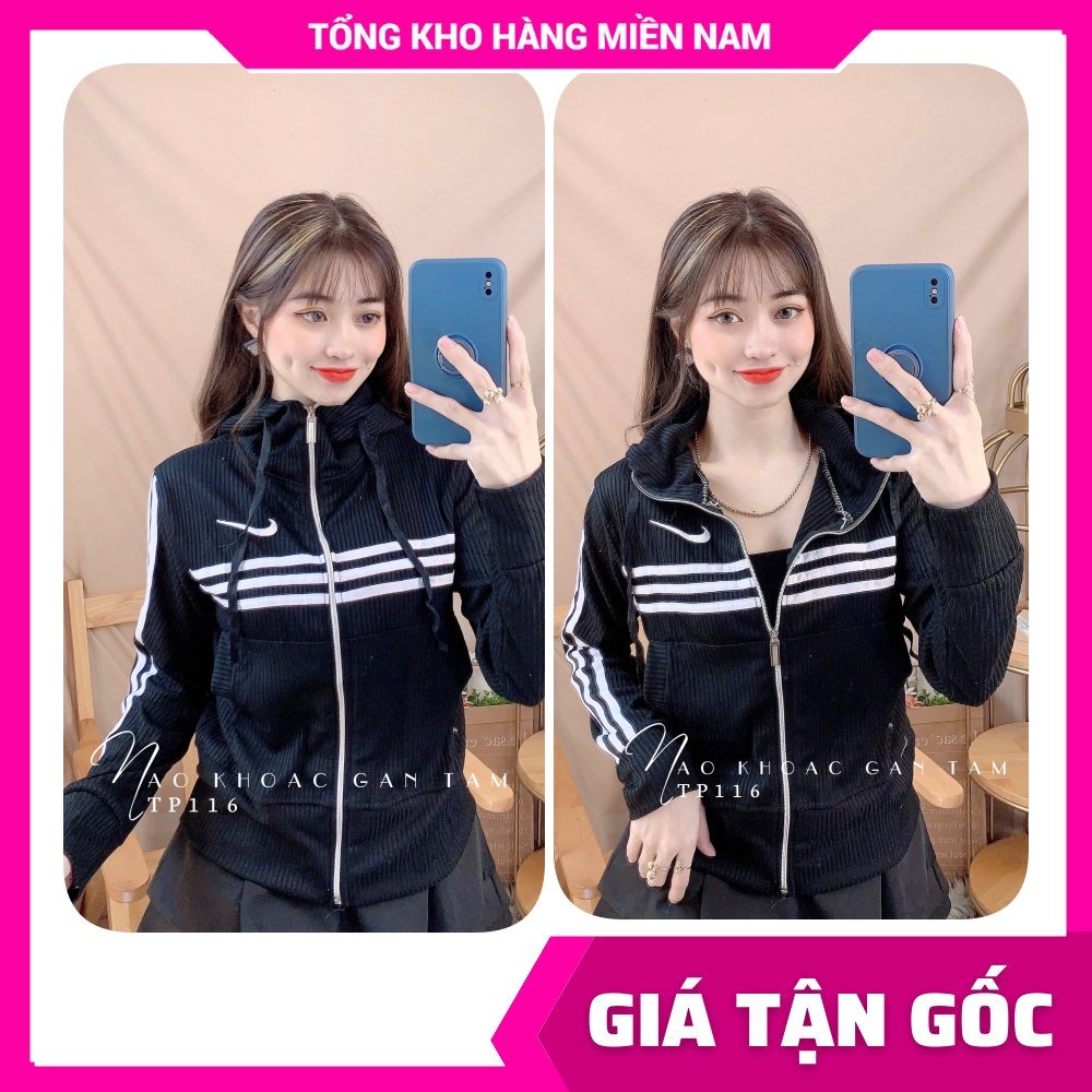 Áo khoác chống nắng nữ có nón chất thun gân mềm mát co giãn thêu chữ thương hiệu dễ thương TP116