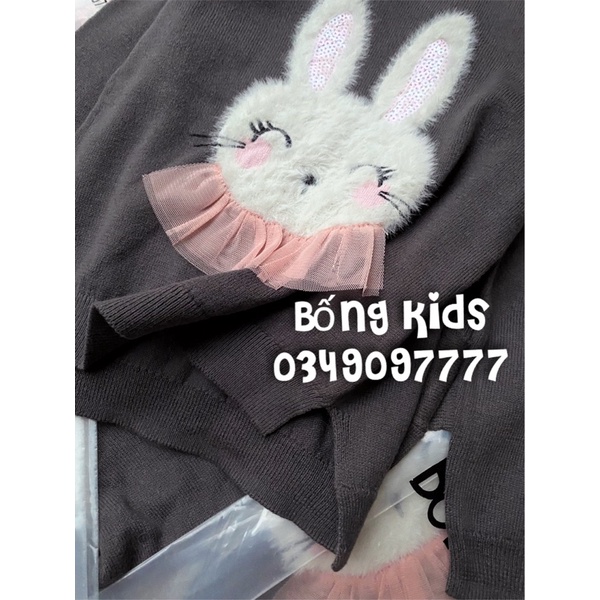 Áo Len Bé Gái Thỏ Nhung Xám Nâu HaM