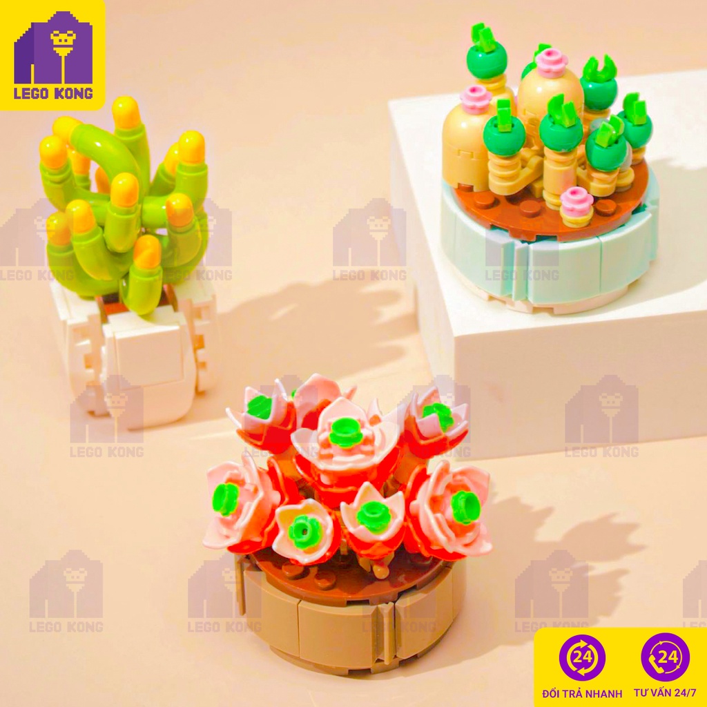 Đồ chơi lắp ráp lego chậu cây sen đá xếp hinh hoa xương rồng làm quà sinh nhật decor phòng học bàn làm việc
