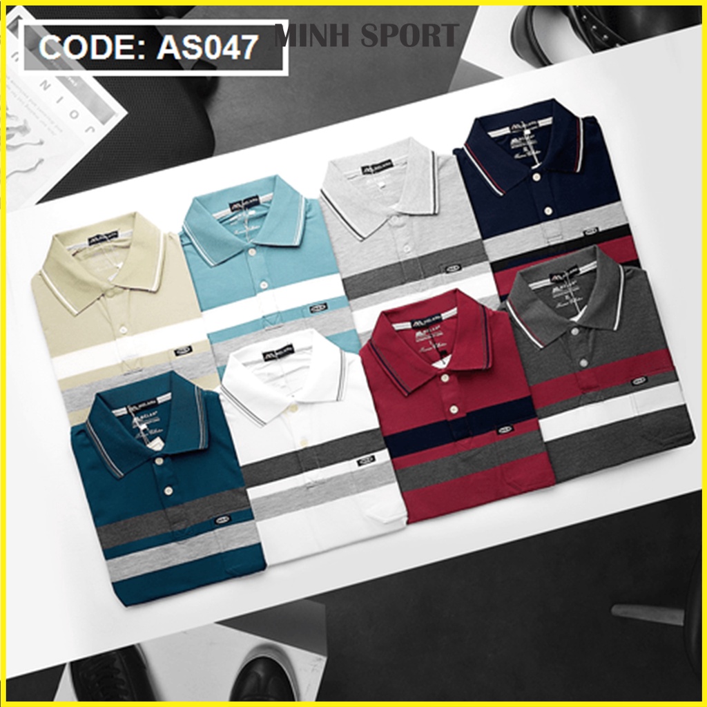 Áo Thun Nam Kẻ Sọc Cổ Bẻ Có Túi, Chất Vải Thun Cotton Mềm Mịn, Thấm Hút Mồ Hôi mã AO.42