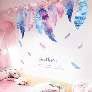 Decal dán tường tán lông vũ xanh tím