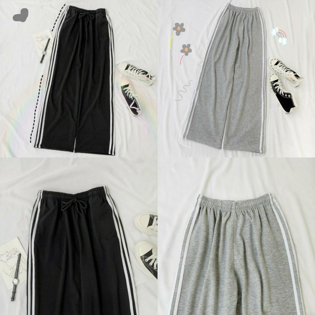 Quần ỐNG RỘNG Nữ 2 Sọc và 3 Sọc Trắng Unisex Nam Nữ Màu Đen - Kiểu quần Culottes lưng cao Leevin Store ⚡️