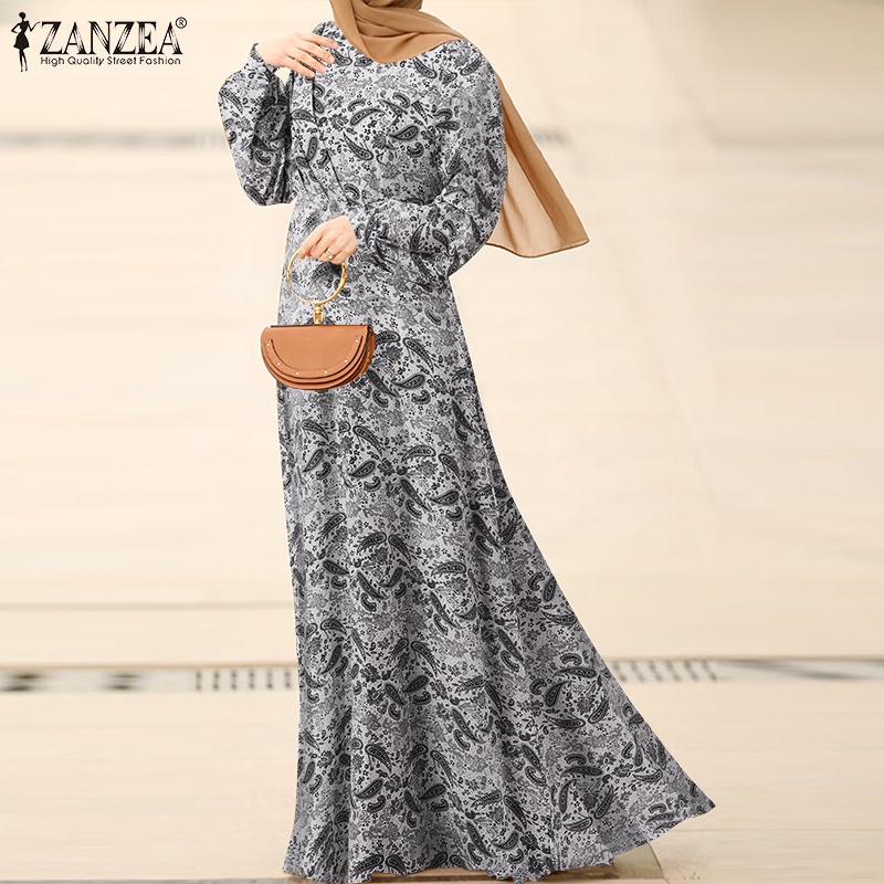 Zanzea Đầm Maxi Tay Dài Cổ Tròn In Họa Tiết Hoa Thời Trang Cho Nữ