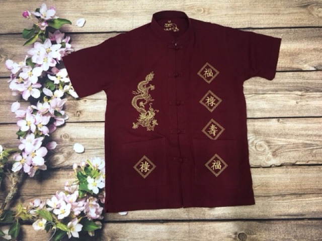 Bigsize Áo sơ mi nam trung niên thêu rồng phượng dứoi 100kg